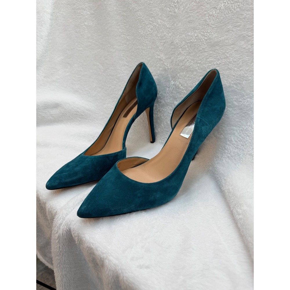 INC Kenjay Teal Suede D'Orsay Pumps Stiletto Heel Quiet Luxury Office Chic Heels
